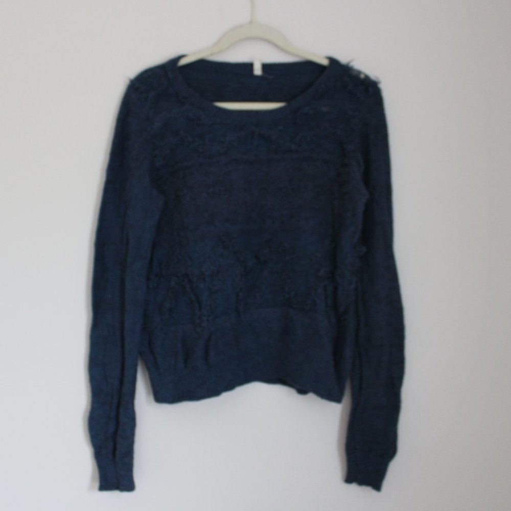 Moth Anthropologie Distressed Navy Sweater